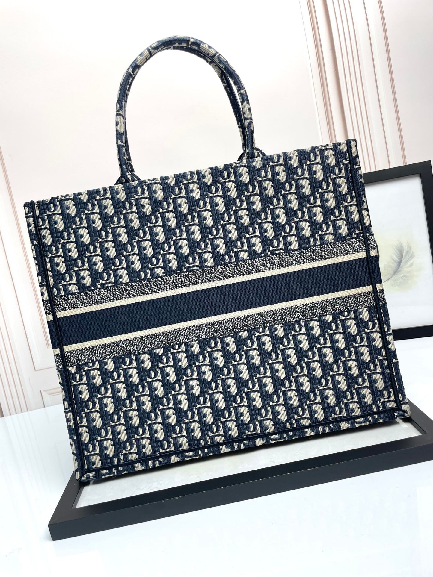 Dior Classic Blue Embroidered Canvas Monogram Tote Handbag