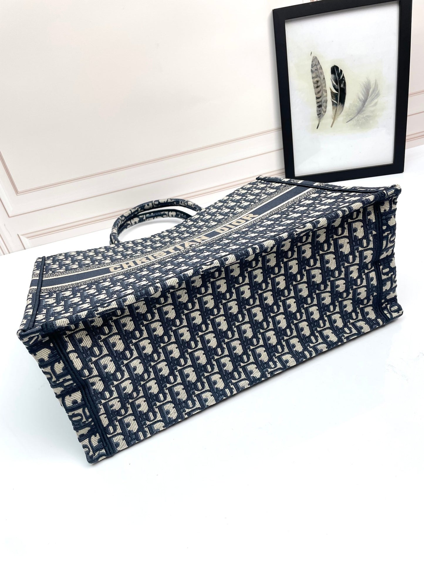 Dior Classic Blue Embroidered Canvas Monogram Tote Handbag
