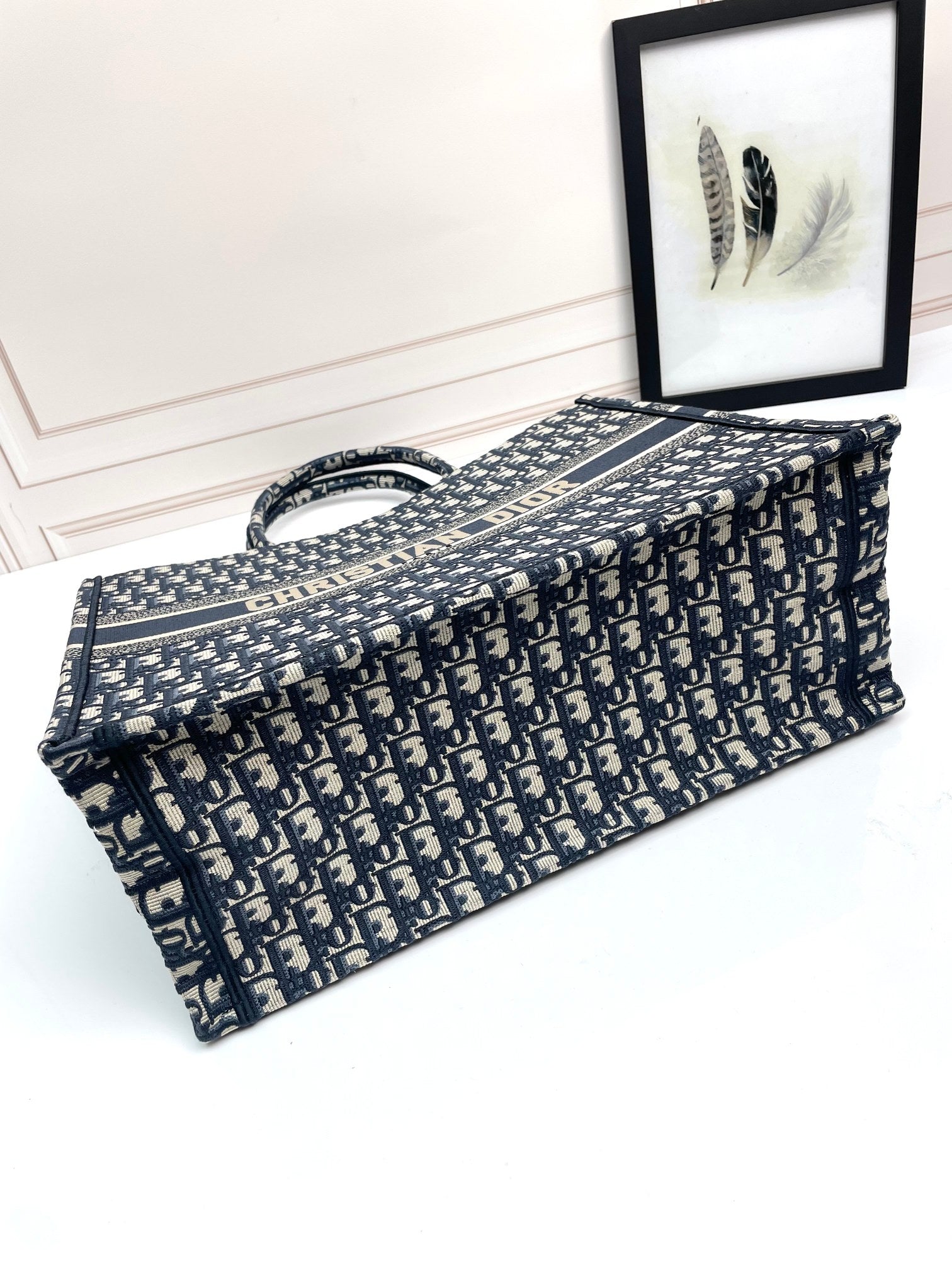 Dior Blue Oblique Monogram Canvas Tote Bag Large Capacity Handbag