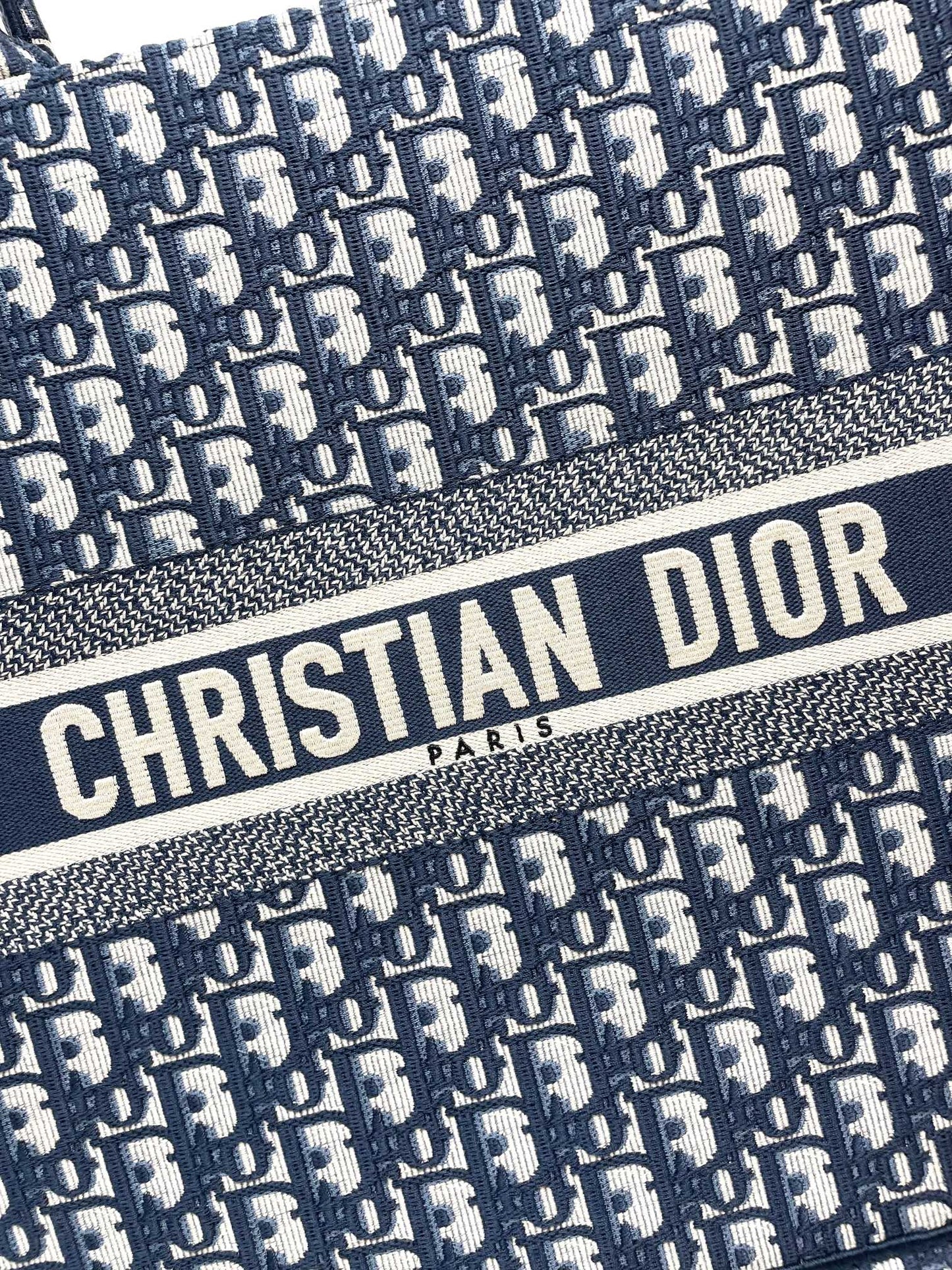 Christian Dior Oblique Embroidered Book Tote Bag - Blue Canvas Large