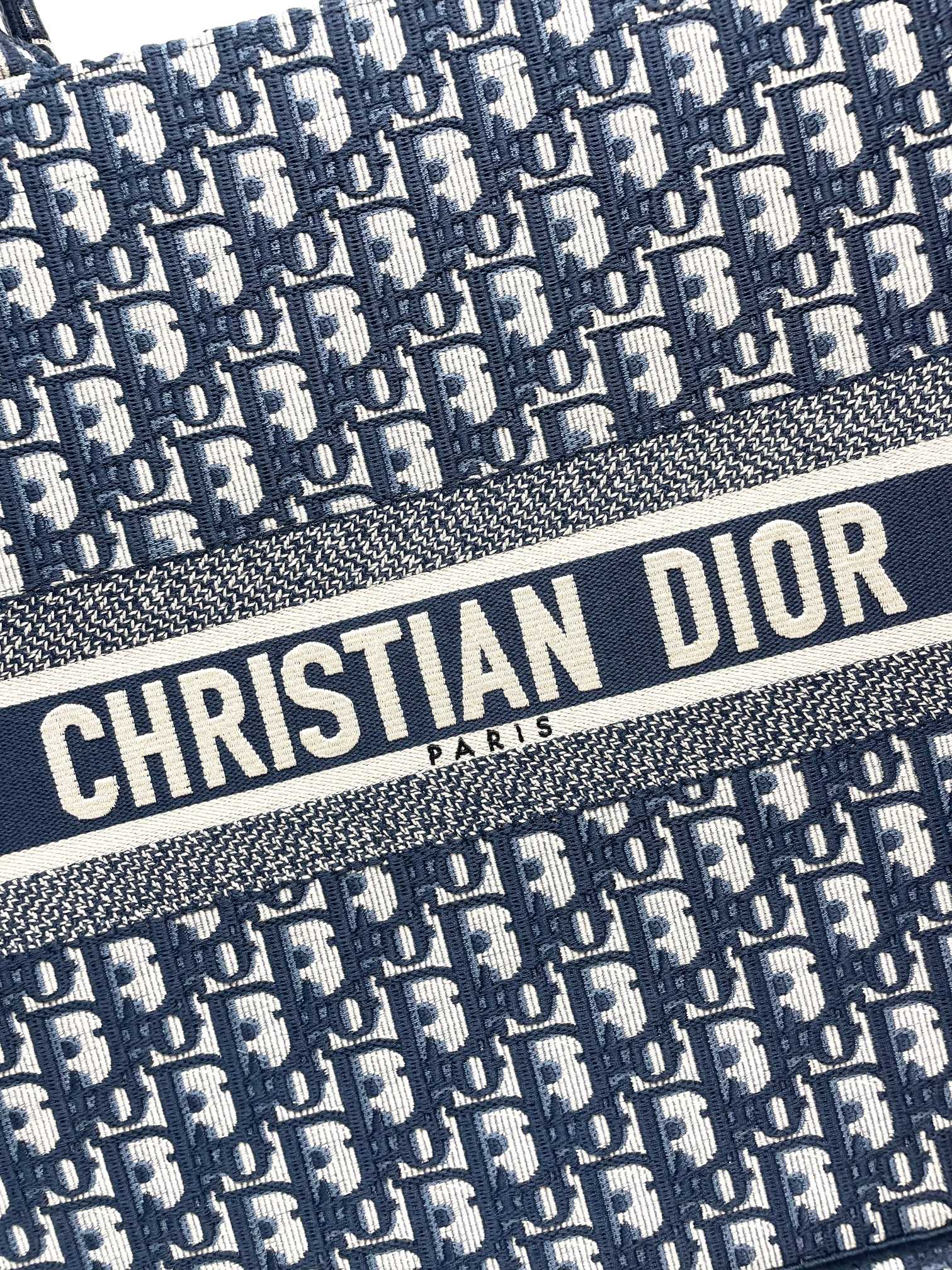Dior Classic Blue Embroidered Canvas Monogram Tote Handbag