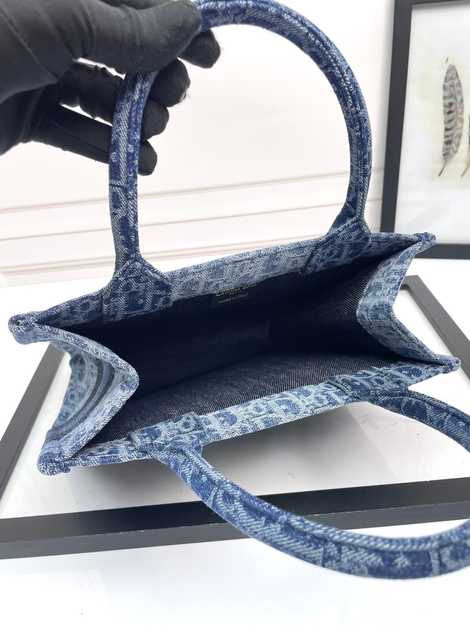 Dior Blue Denim Monogram Embroidery Tote Bag Top Handle Handbag
