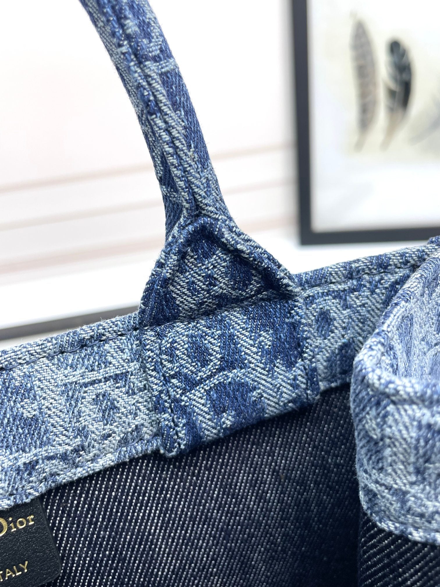 Dior Structured Blue Monogram Canvas Tote Handbag with Top Handles