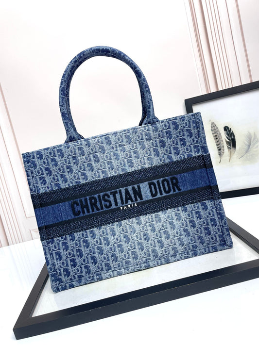 Christian Dior Blue Oblique Book Tote - Washed Denim Canvas Bag