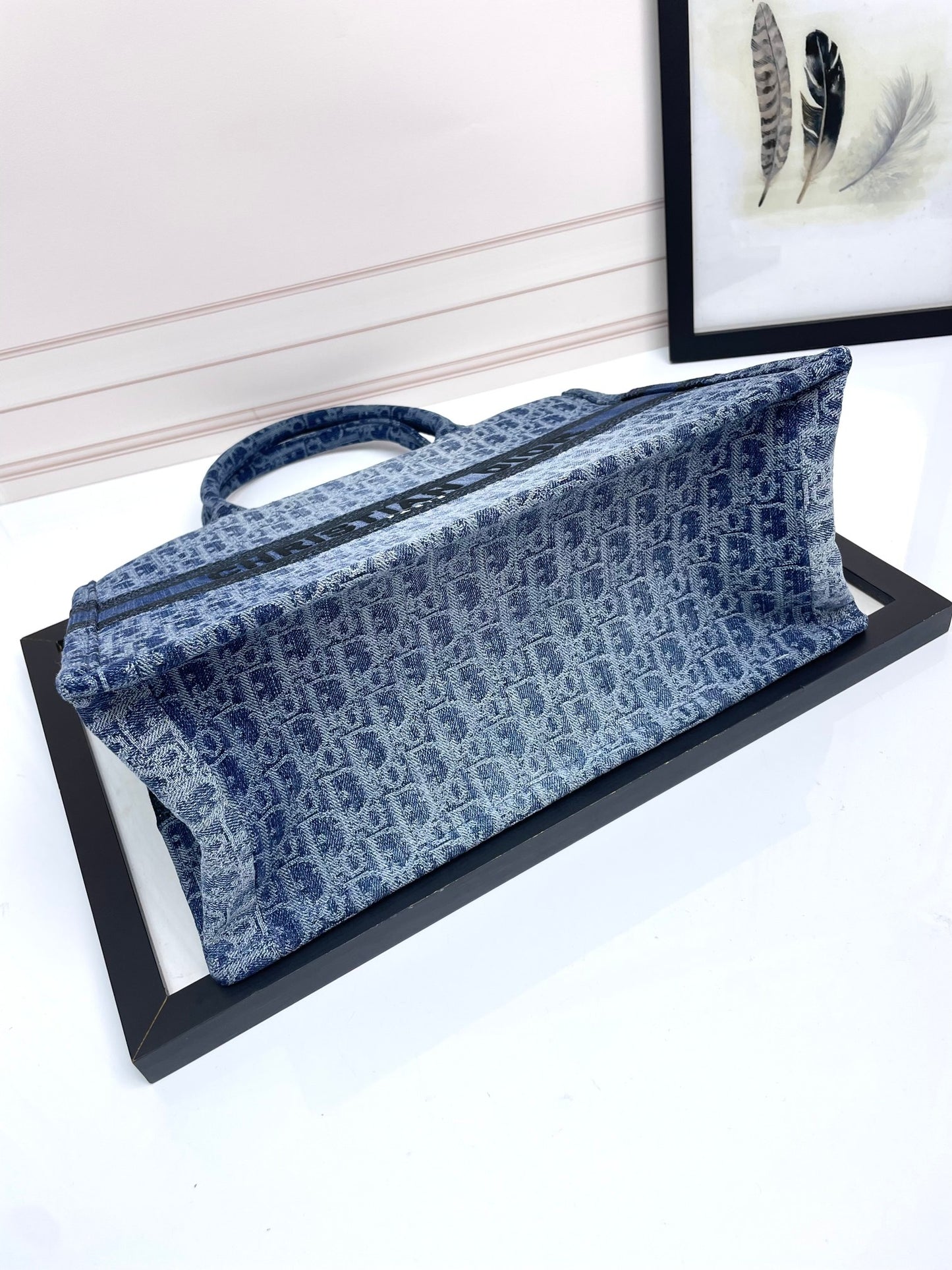Christian Dior Book Tote Blue Oblique Embroidered Canvas Handbag