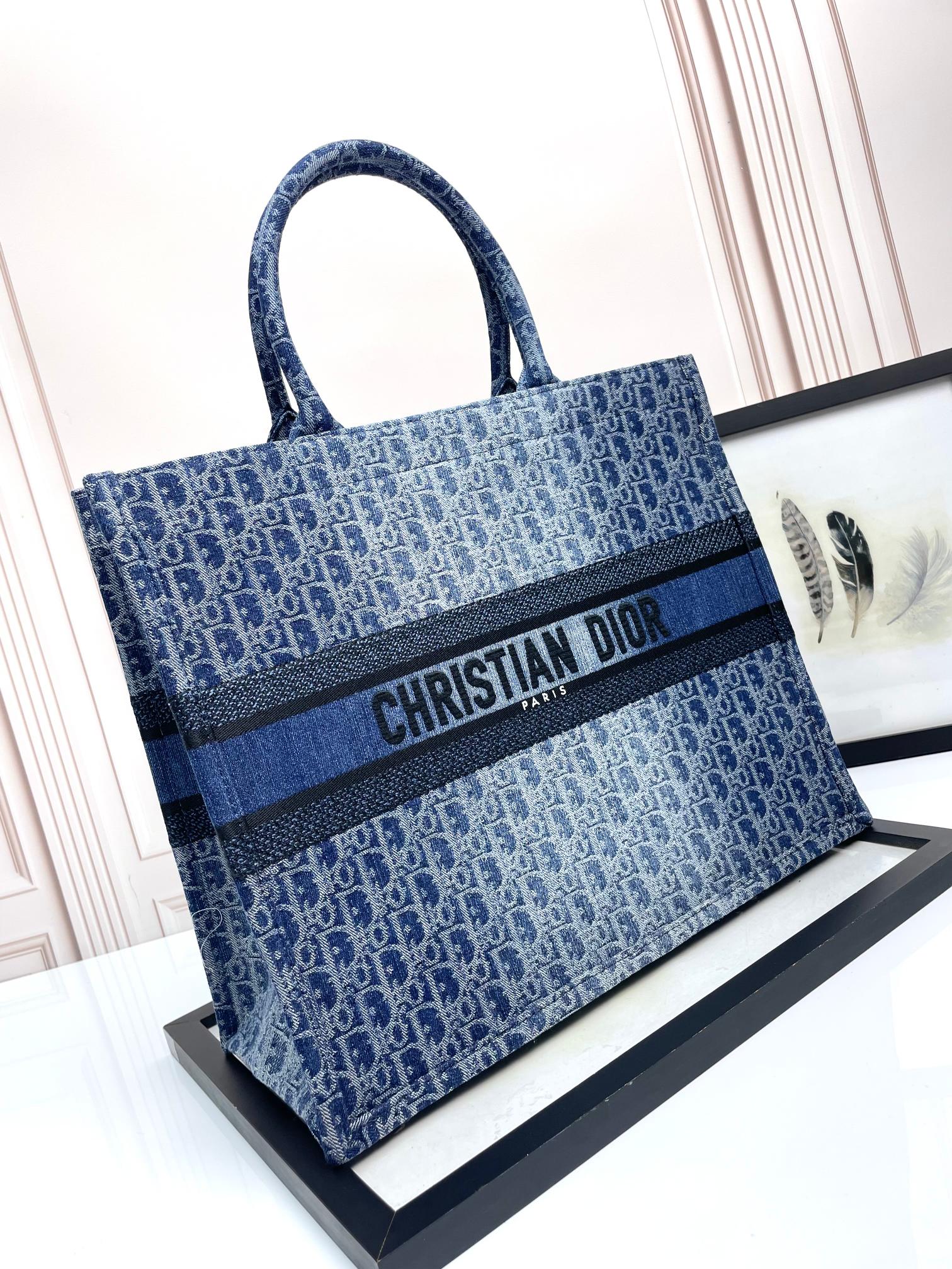 Dior Blue Monogram Jacquard Canvas Tote Bag Classic Top Handle Handbag