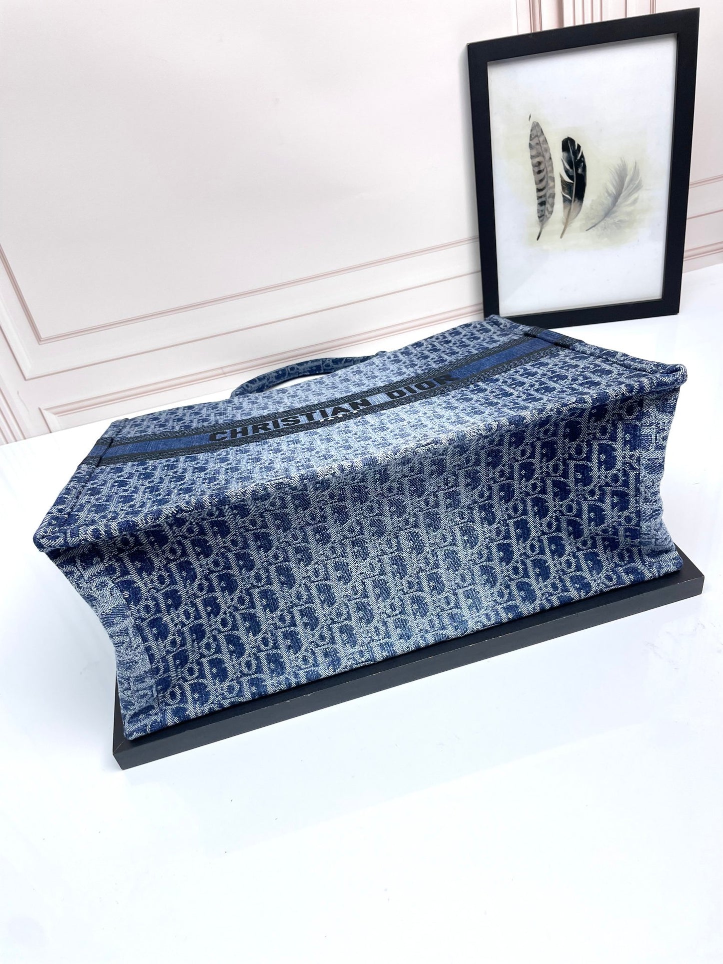 Christian Dior Large Book Tote Blue Dior Oblique Embroidery