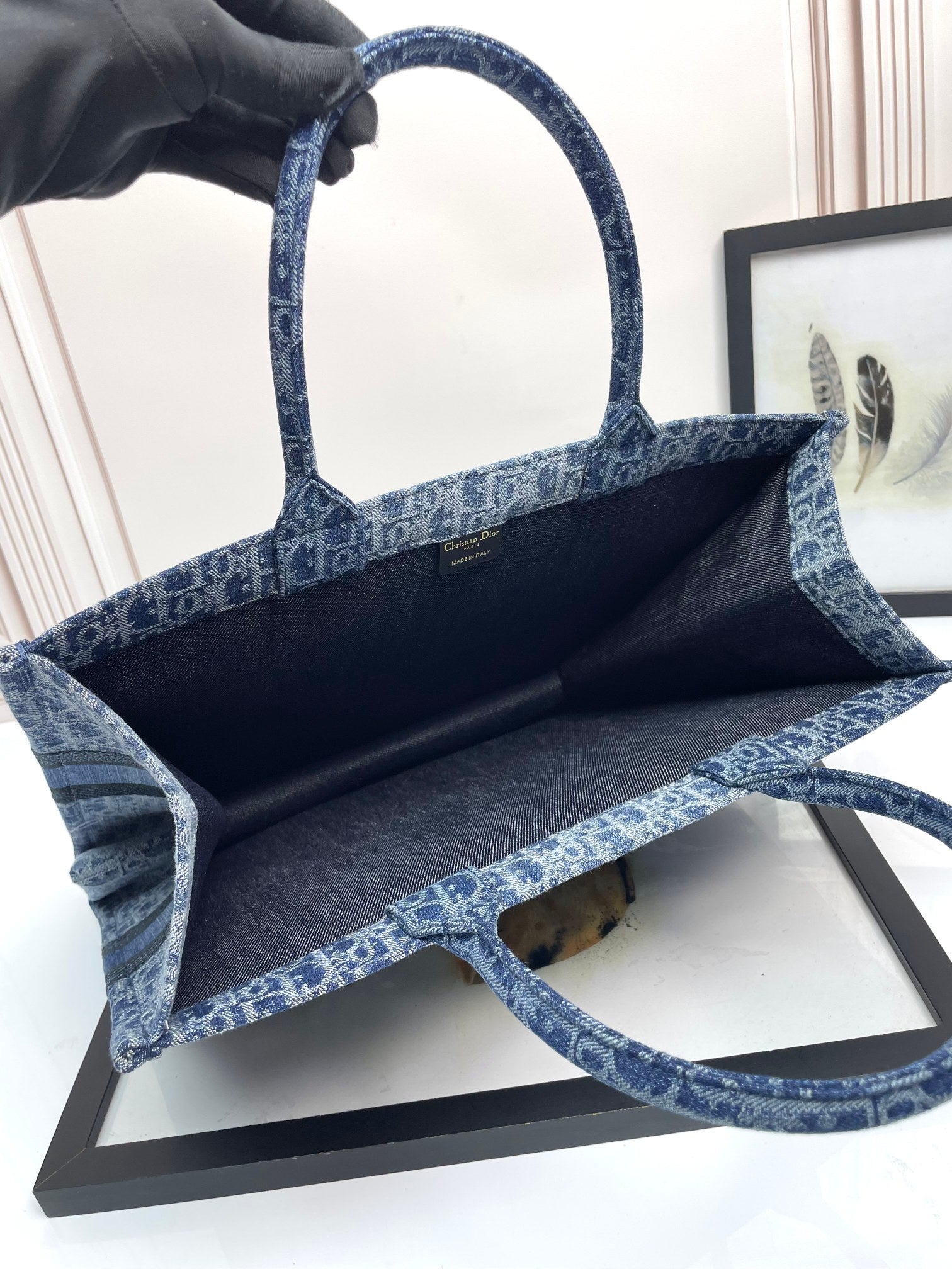 Christian Dior Book Tote Blue Dior Oblique Denim Embroidery Bag