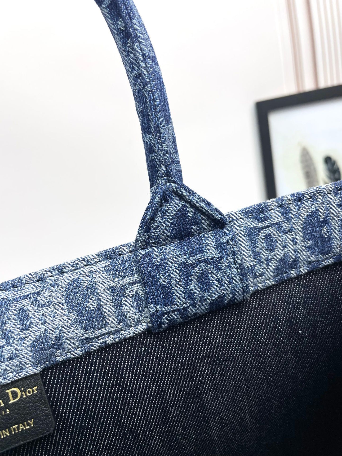 Dior Blue Denim Monogram Pattern Canvas Tote Bag with Top Handles