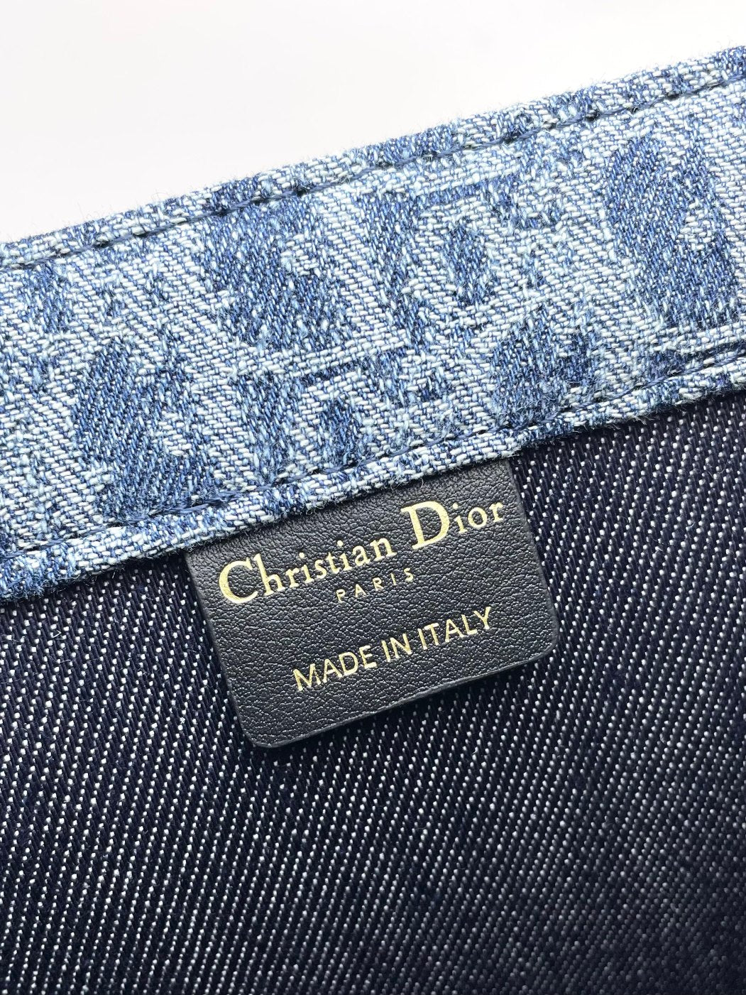 Dior Blue Monogram Embroidered Canvas Tote Bag Structured Top Handle Handbag