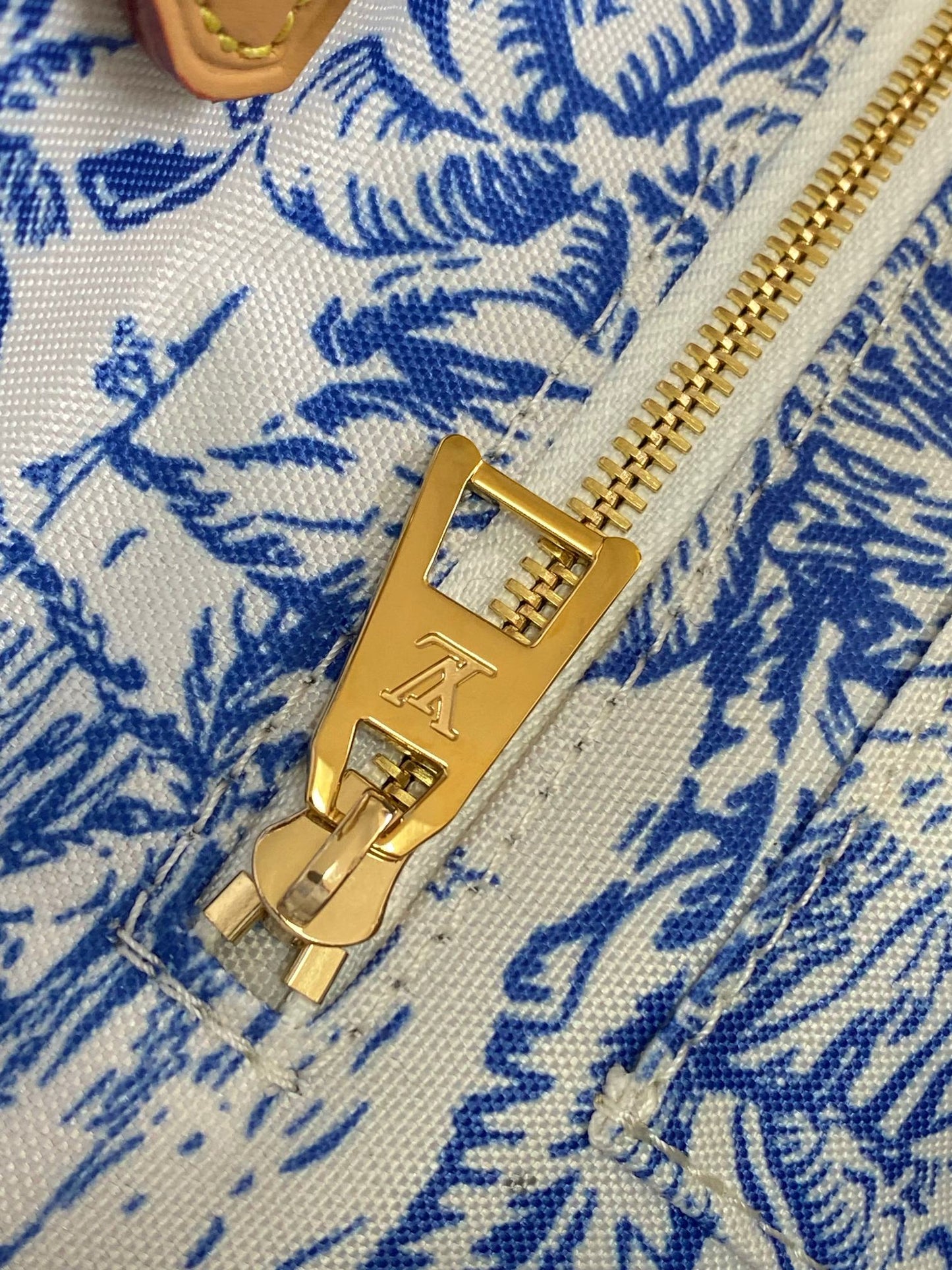 Louis Vuitton Blue Floral Monogram Pattern Large Tote Bag with Leather Handles