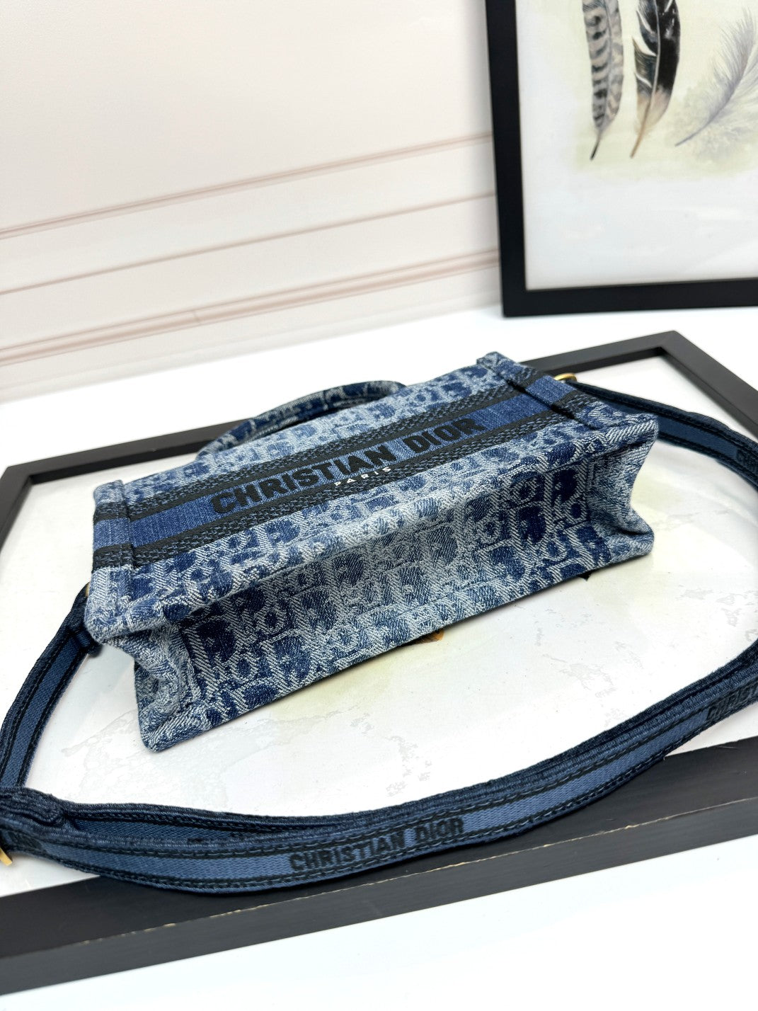 Dior Blue Denim Monogram Jacquard Top Handle Bag with Shoulder Strap