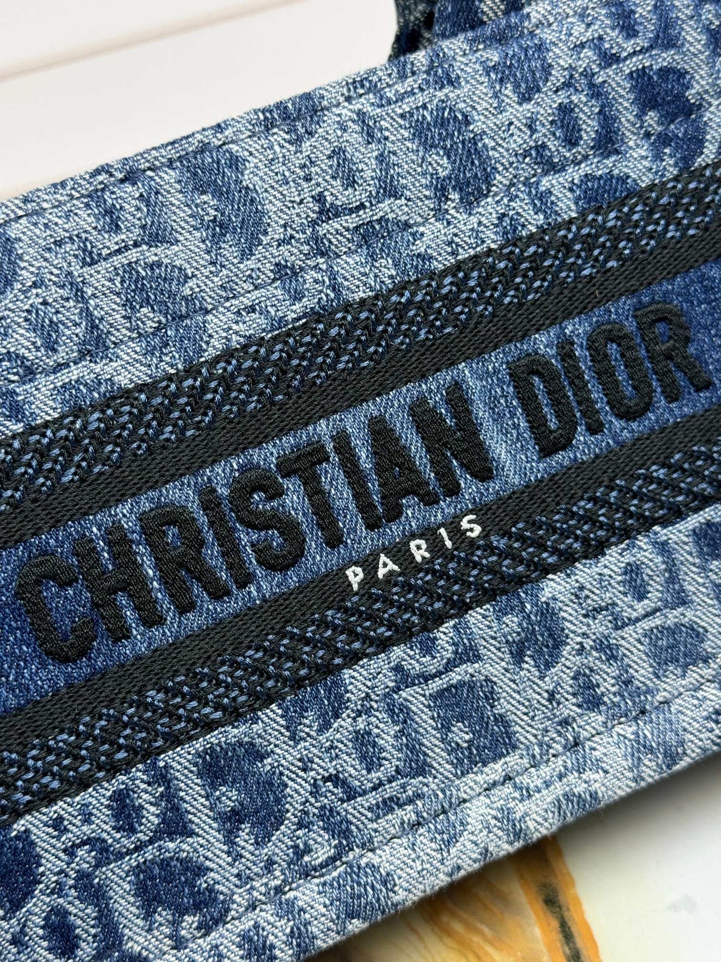 Dior Blue Denim Monogram Canvas Top Handle Crossbody Mini Tote Bag