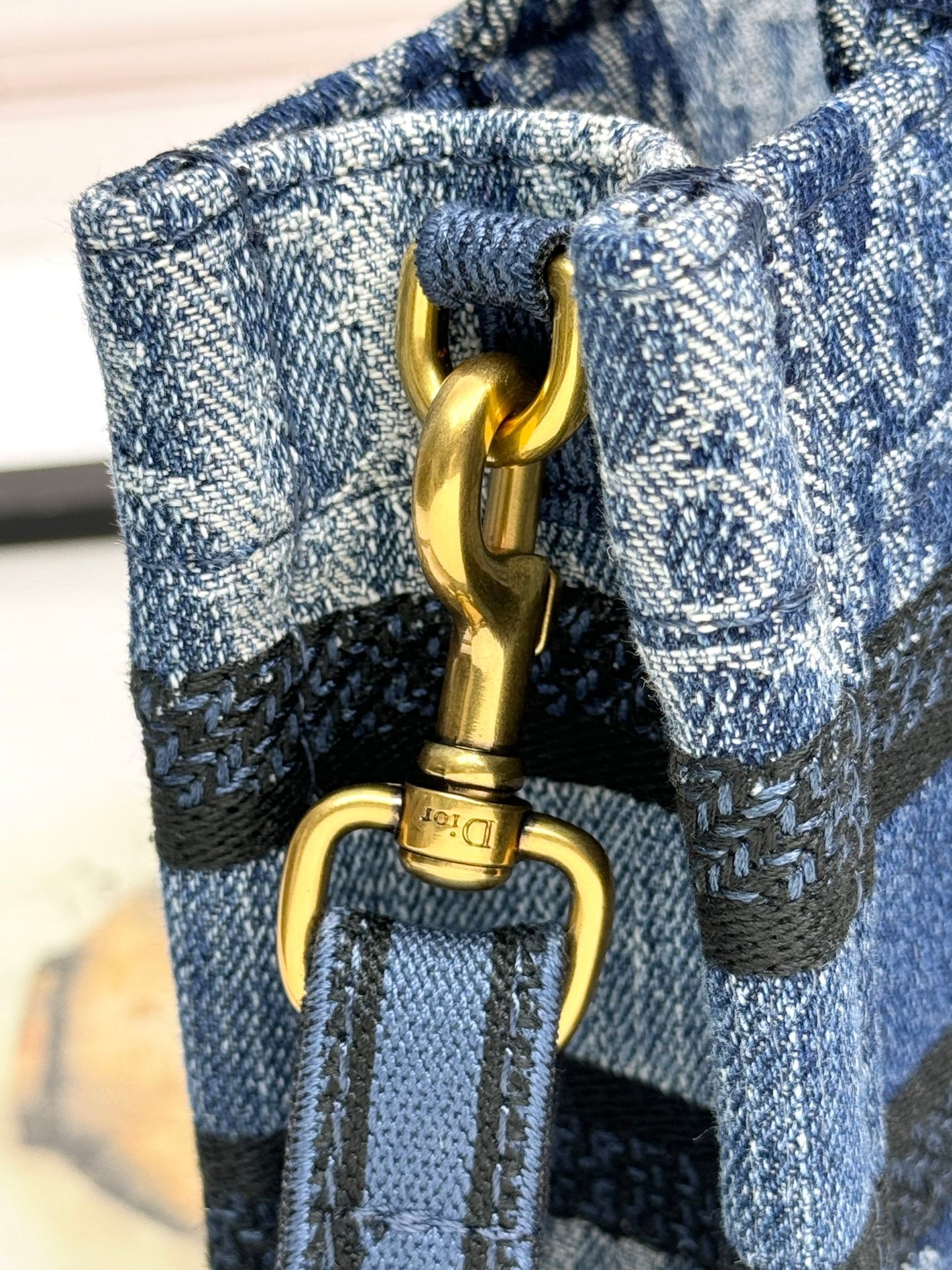 Dior Casual Blue Denim Monogram Tote Bag with Crossbody Strap