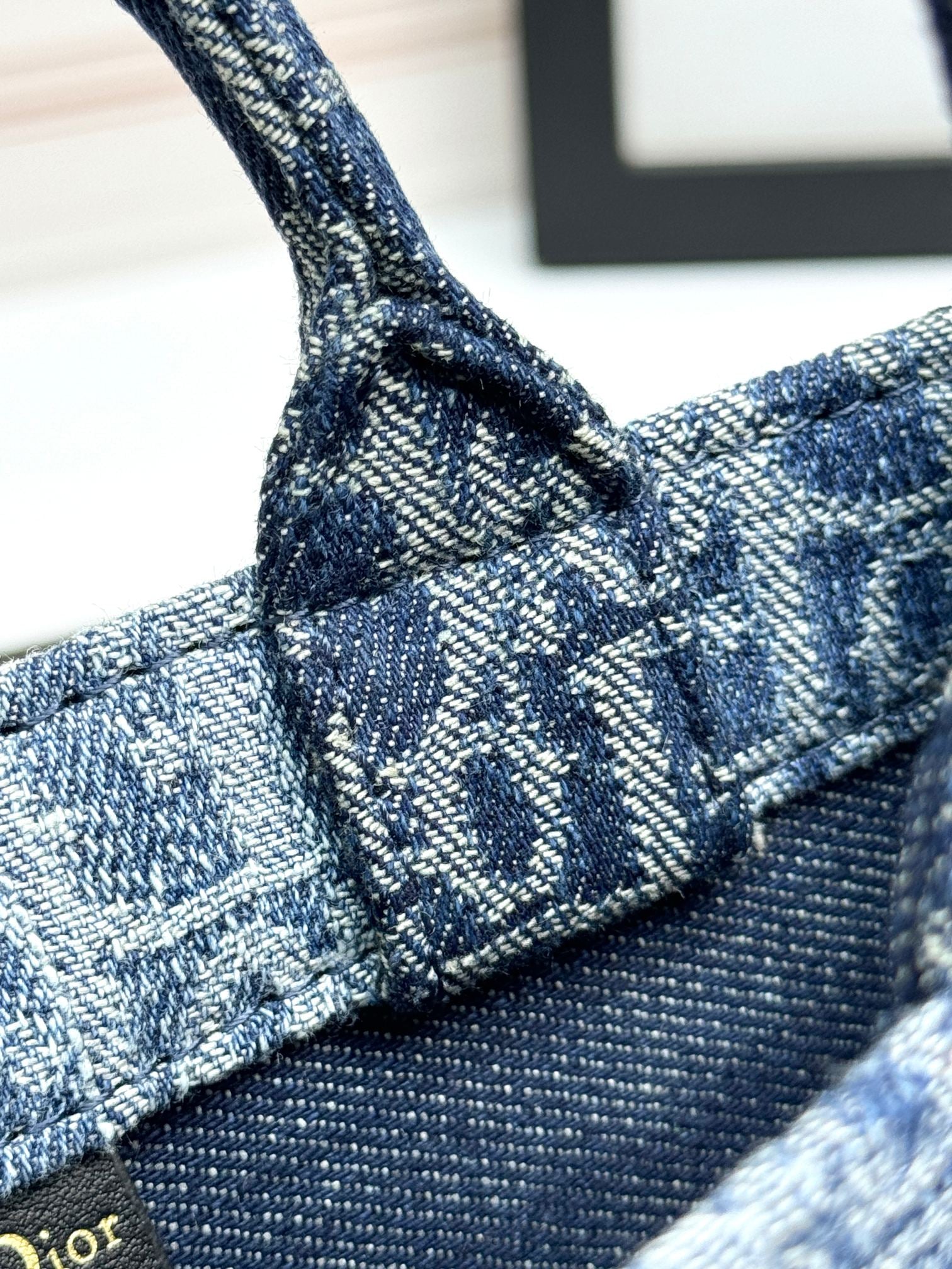 Dior Casual Blue Denim Monogram Tote Bag with Crossbody Strap