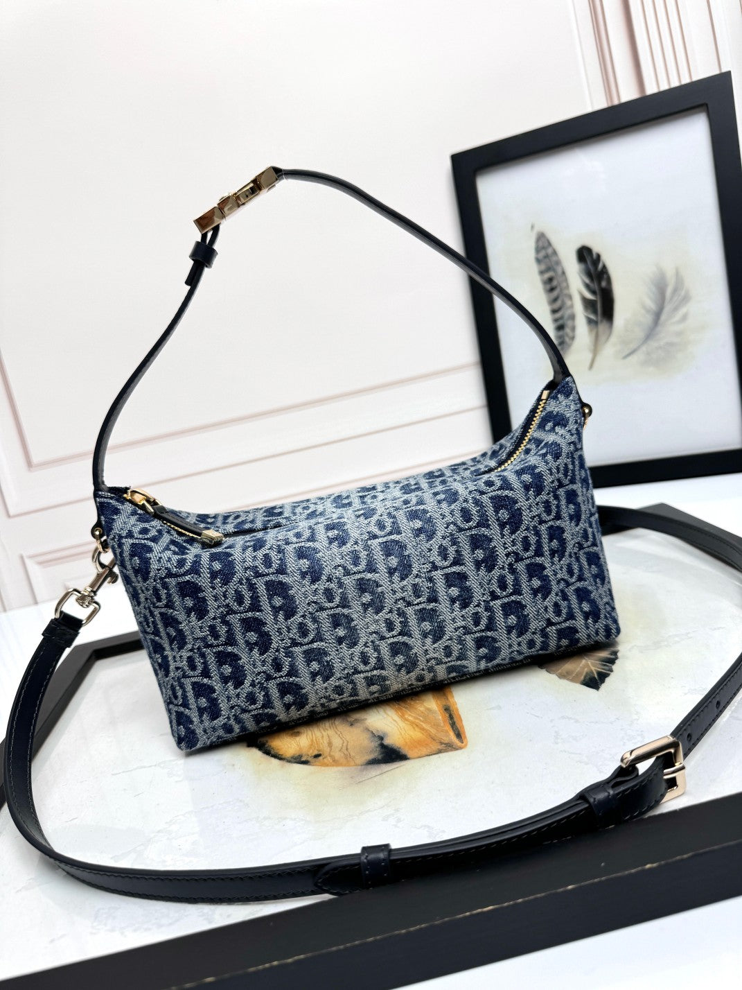 Dior Vintage Monogram Canvas Baguette Shoulder Bag with Crossbody Strap