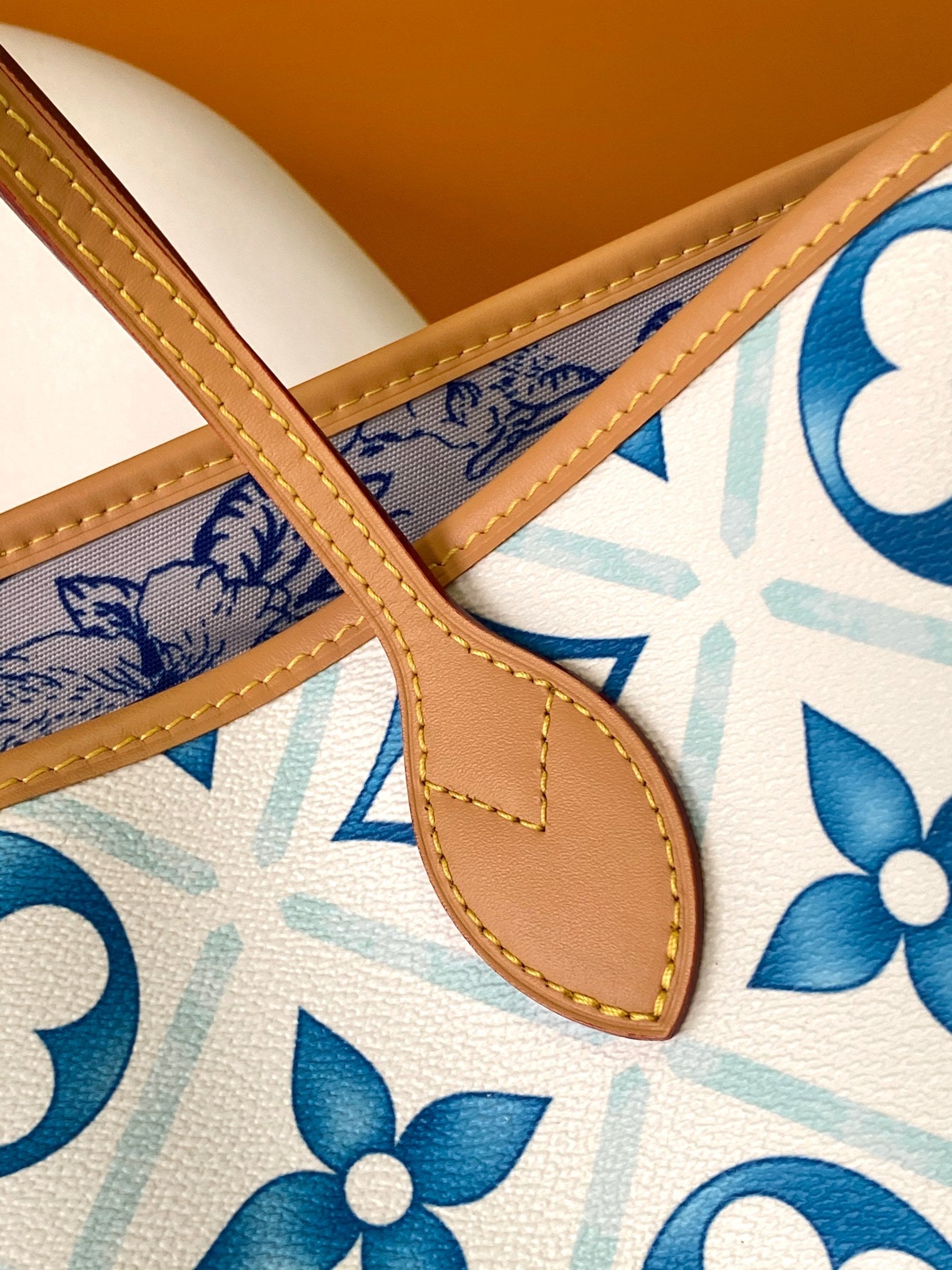 Louis Vuitton Blue and White Tile Pattern Canvas Tote Bag with Leather Straps