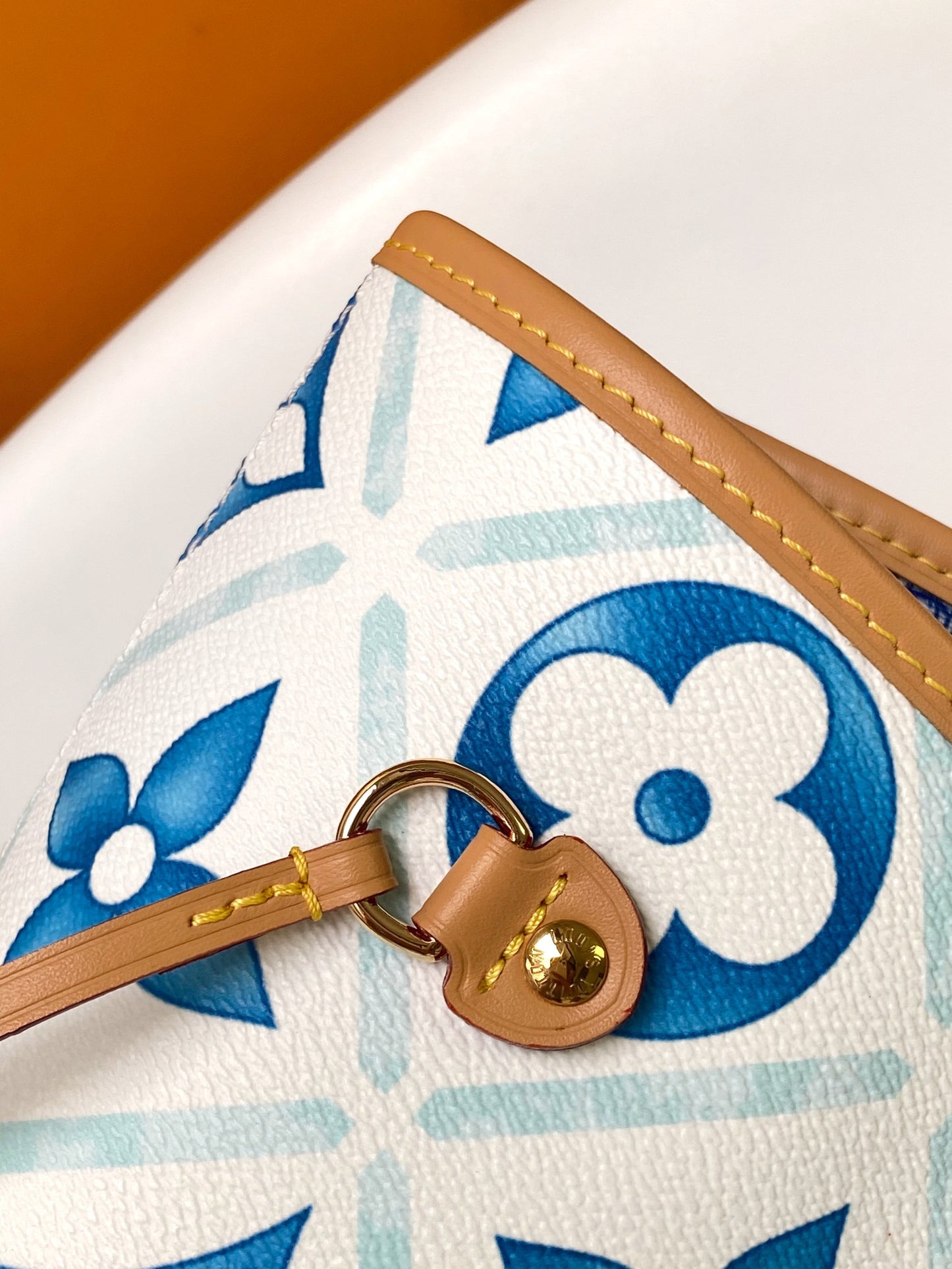 Louis Vuitton Blue and White Tile Pattern Canvas Tote Bag with Leather Straps