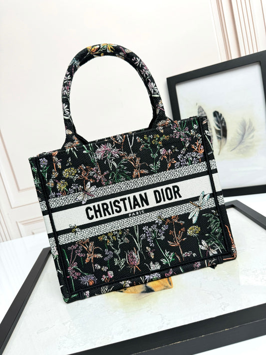 Christian Dior Book Tote Bag with Black Herbarium Embroidery