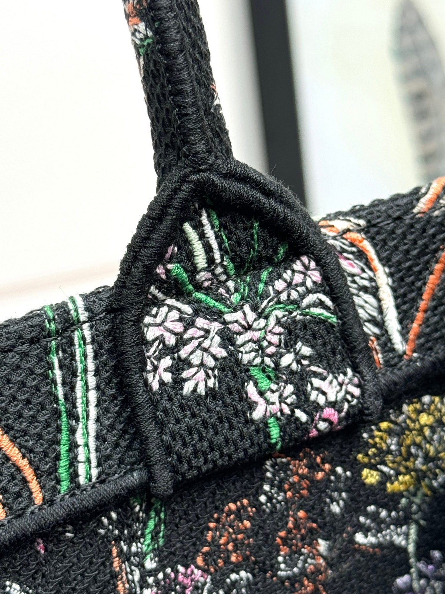 Dior Vintage Floral Embroidered Canvas Tote Handbag with Top Handles