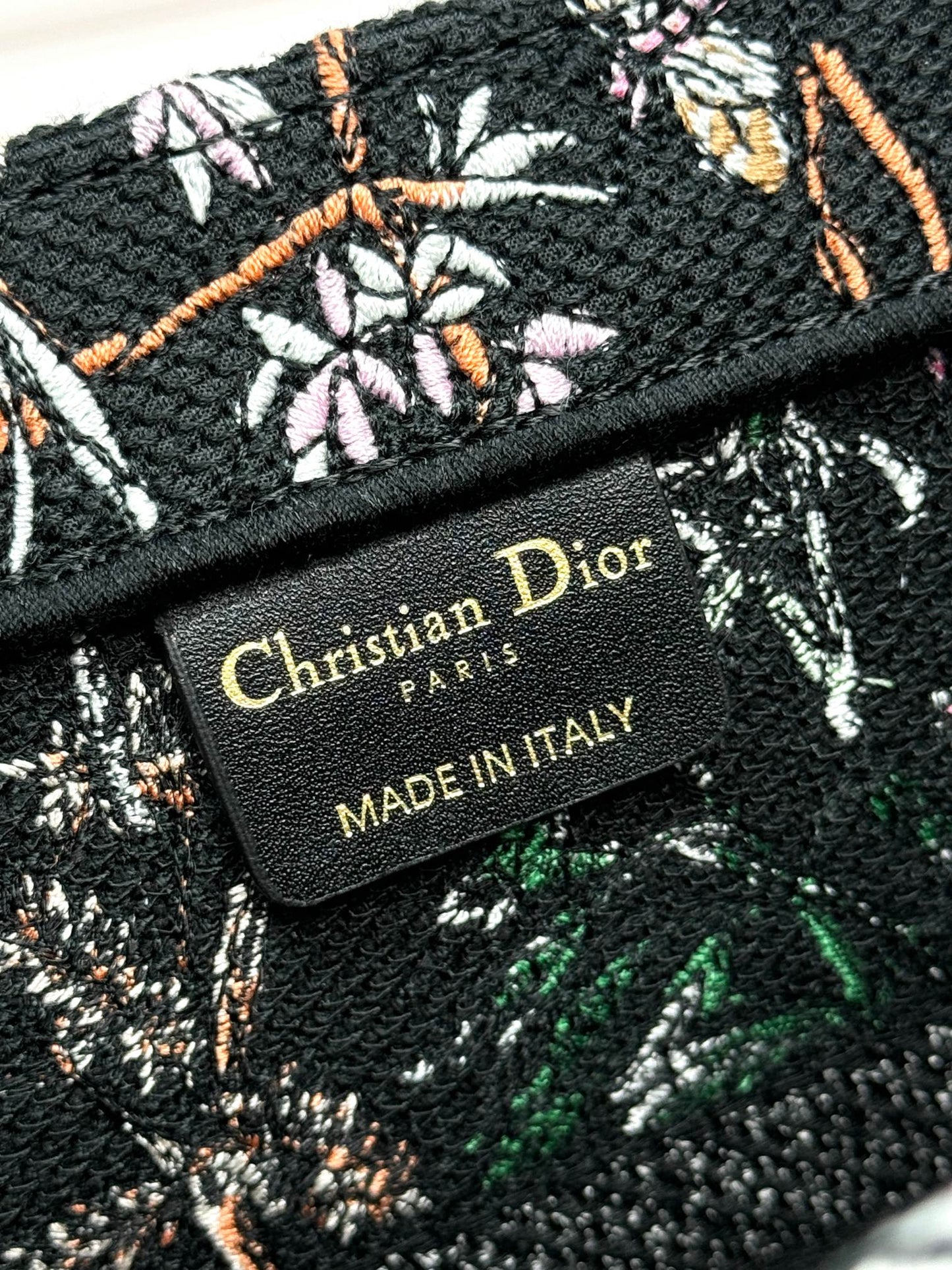 Christian Dior Book Tote Bag with Black Herbarium Embroidery