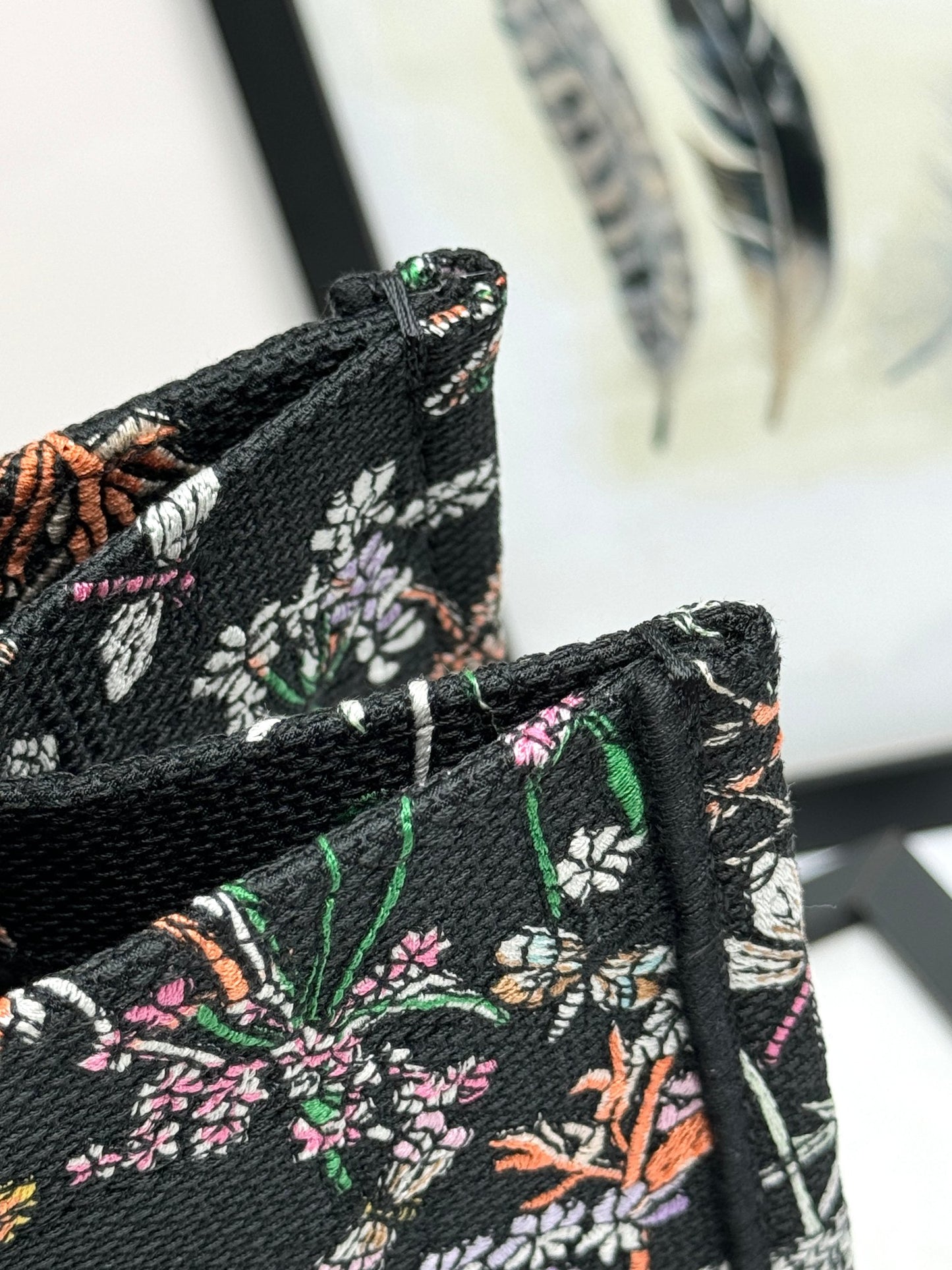 Dior Black Floral Dragonfly Embroidered Canvas Tote Handbag