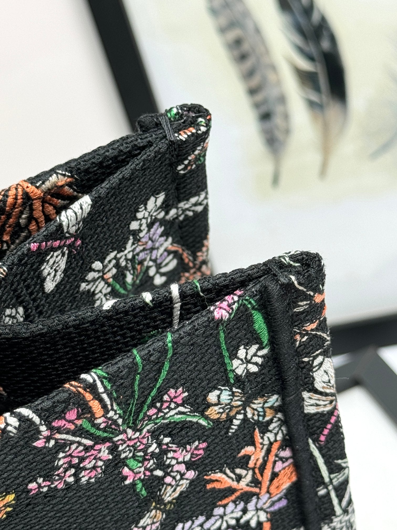 Dior Black Floral Dragonfly Embroidered Canvas Tote Handbag