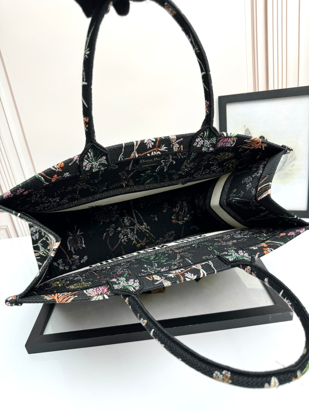Dior Black Embroidered Wildflower and Dragonfly Canvas Tote Bag
