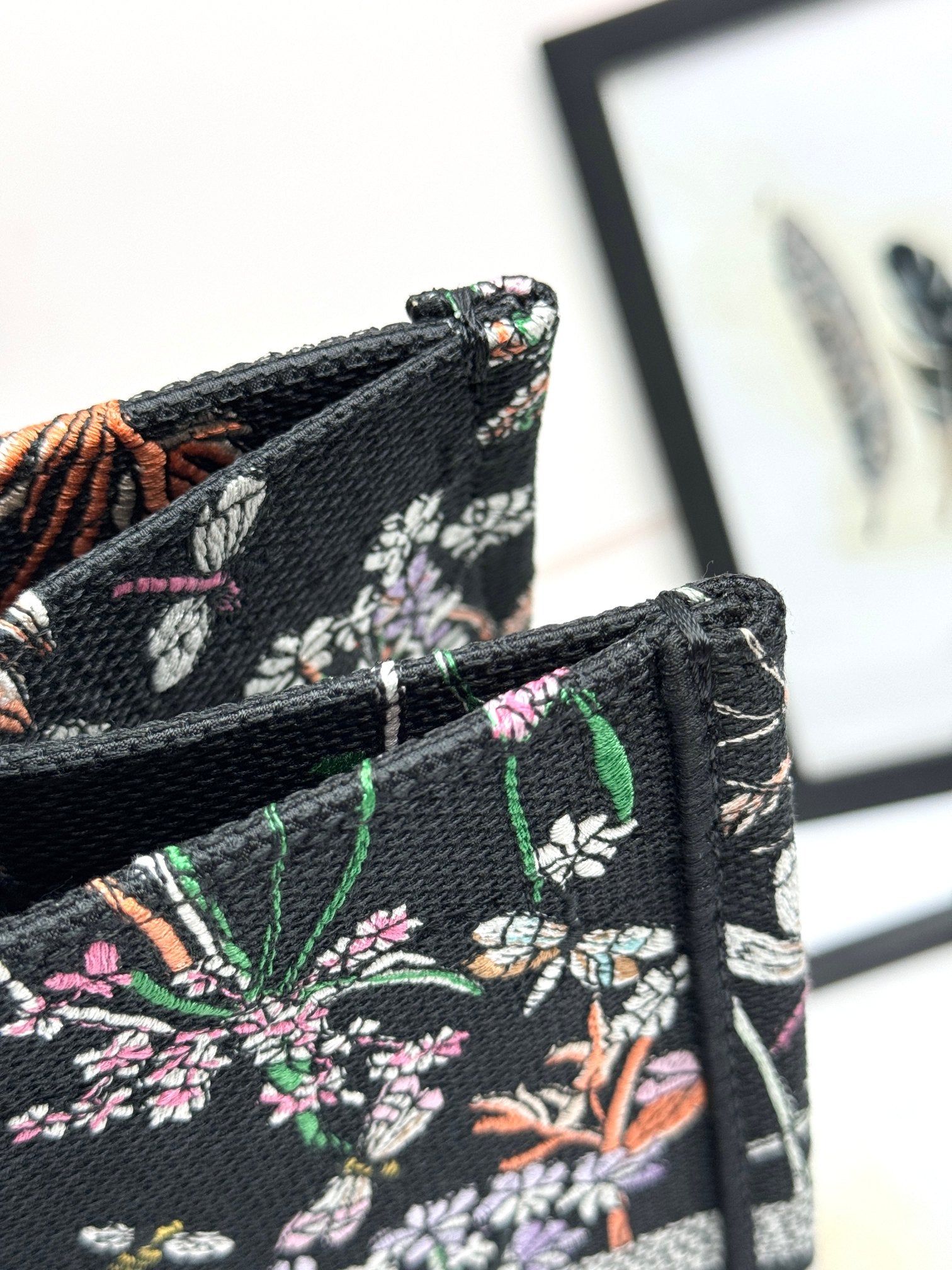 Christian Dior Large Book Tote Black Dior Flowers Embroidered Canvas Bag
