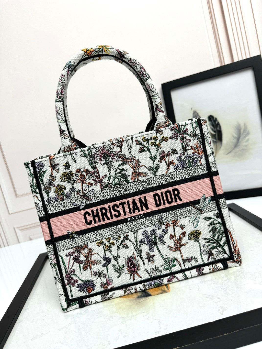 Dior Vintage Botanical Floral Embroidered Canvas Tote Bag