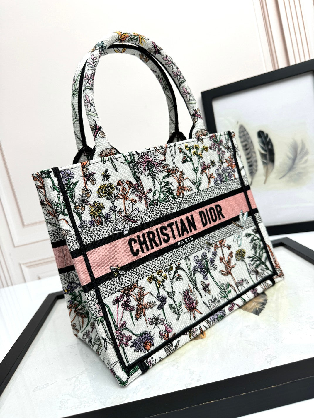Dior Vintage Botanical Floral Canvas Tote Handbag with Top Handles