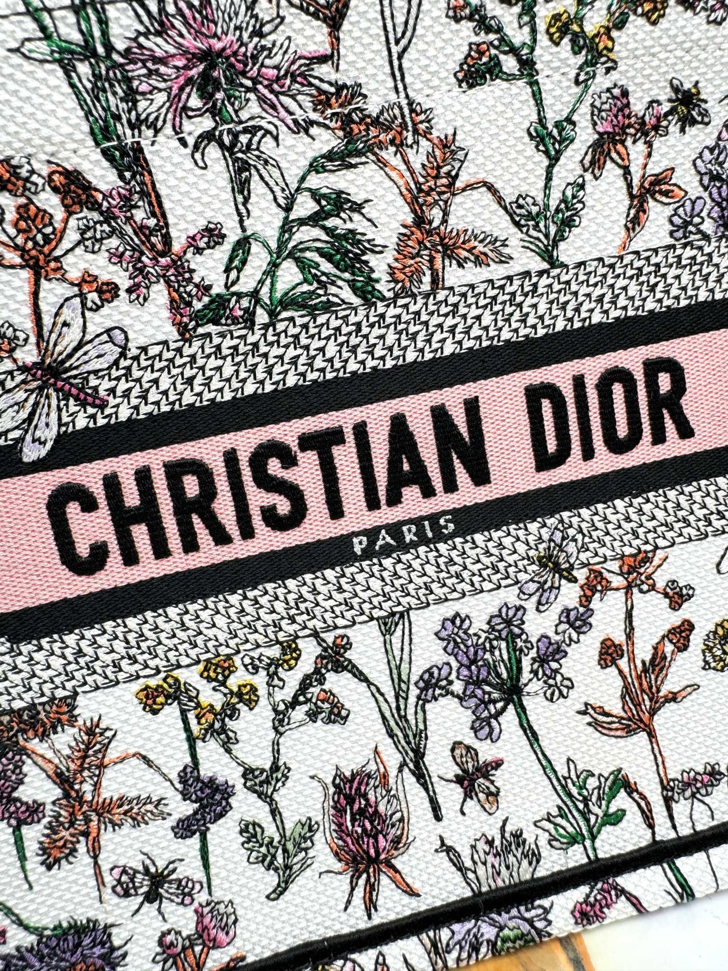 Christian Dior Floral Embroidered Canvas Book Tote Bag