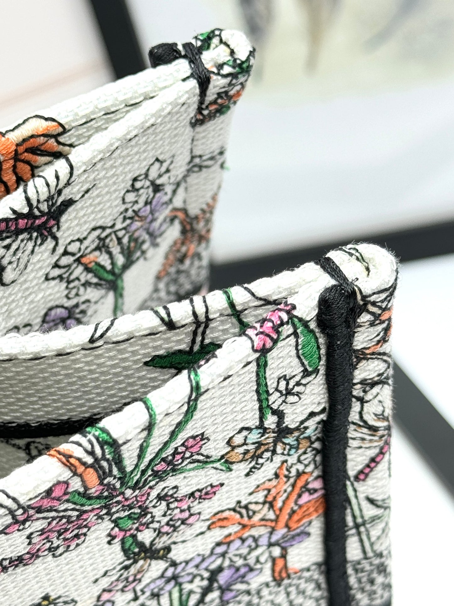 Dior Large Floral Embroidered Canvas Tote Bag with Pink Accent