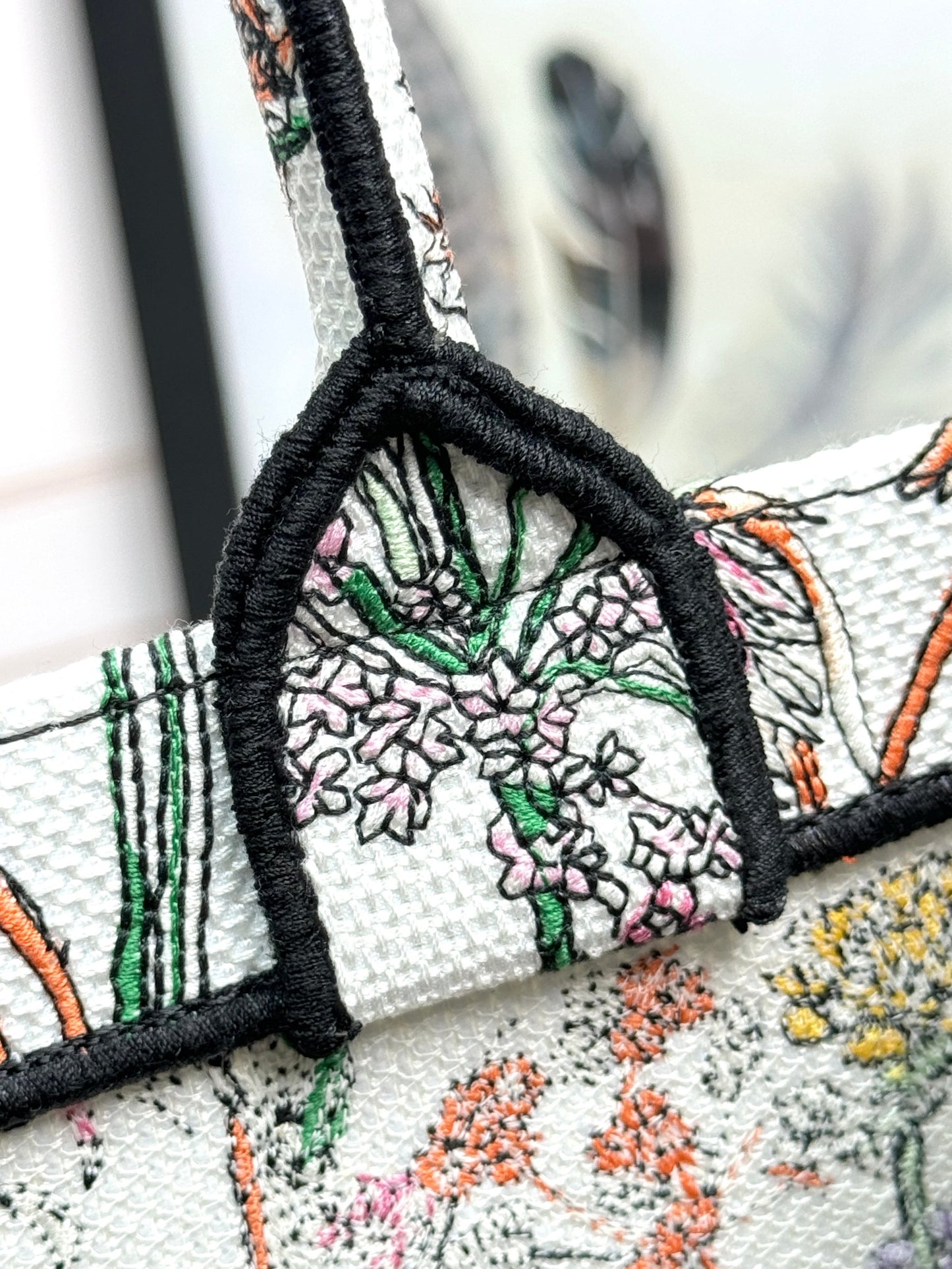 Dior Large Floral Embroidered Canvas Tote Bag with Pink Accent