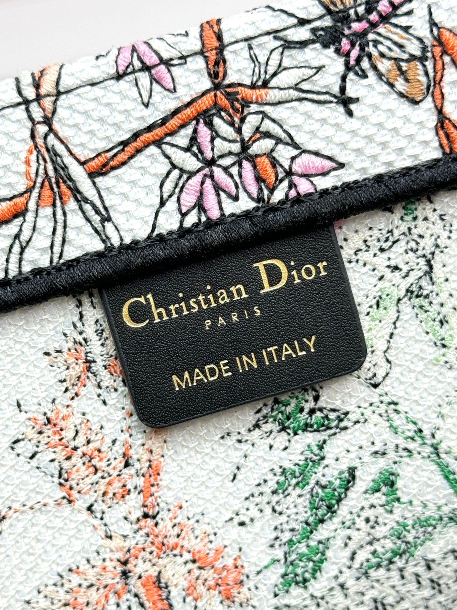 Christian Dior Book Tote Medium Floral Embroidery Canvas Bag