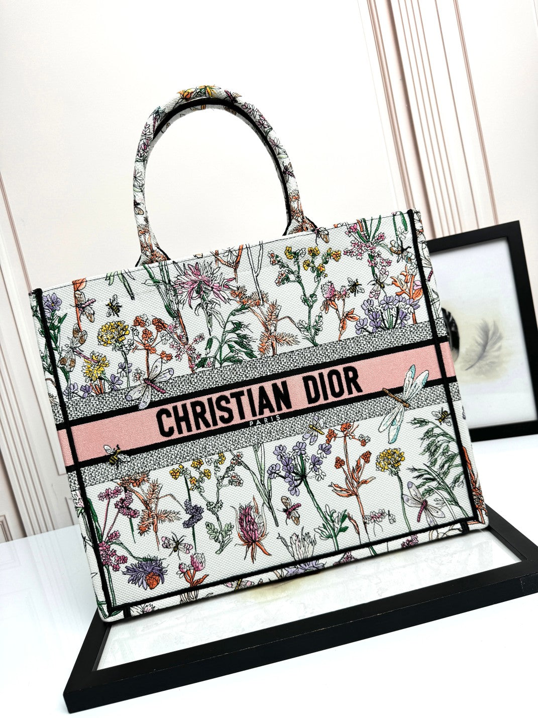 Dior Vintage Floral Embroidered Canvas Tote Bag Large Travel Handbag