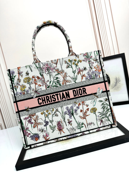 Dior Vintage Floral Embroidered Canvas Tote Bag Large Travel Handbag