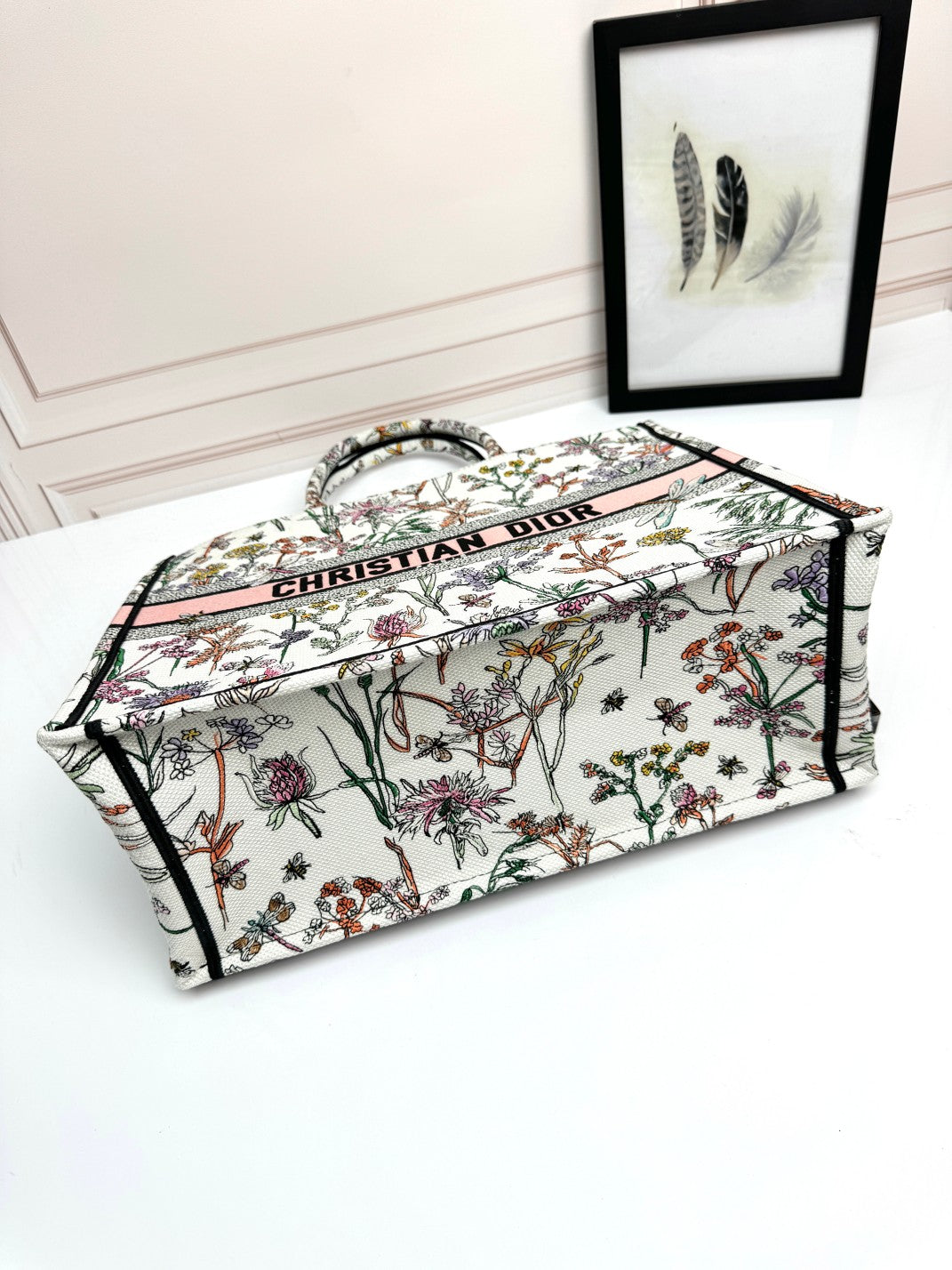 Dior Vintage Floral Embroidered Canvas Tote Bag Large Travel Handbag