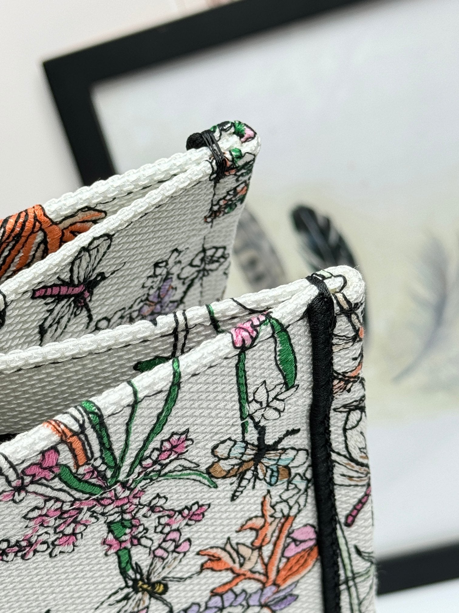 Dior Elegant Floral Print Canvas Book Tote Bag with Top Handles