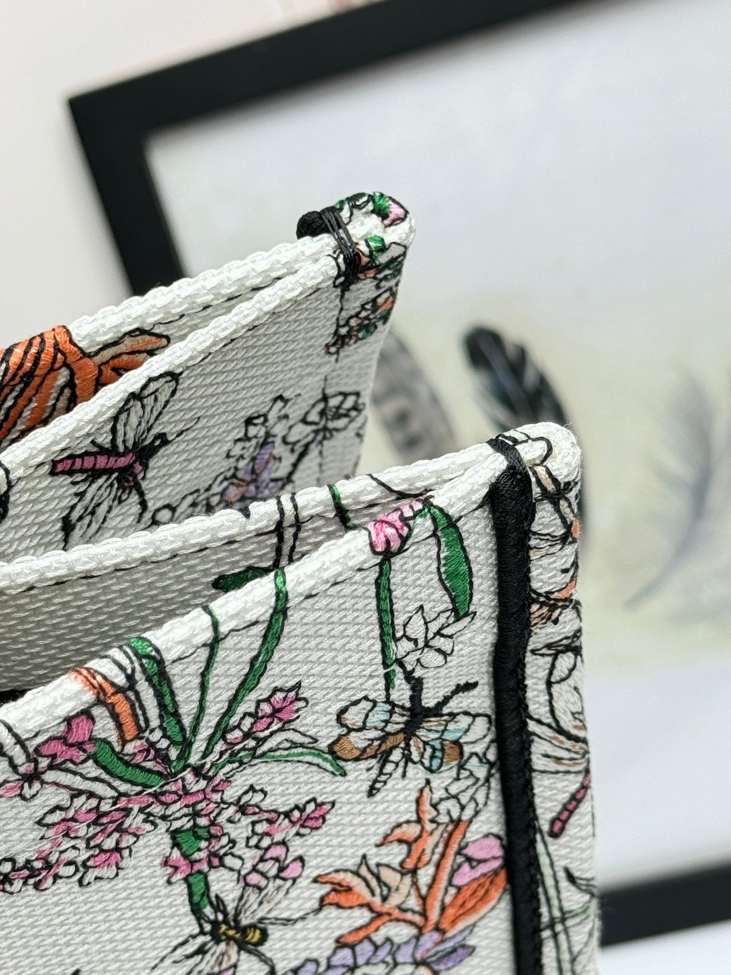 Dior Vintage Floral Embroidered Canvas Tote Bag Large Travel Handbag