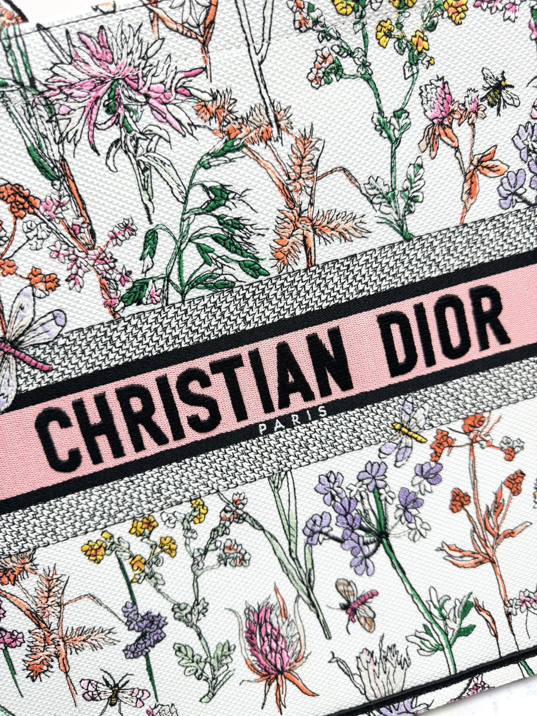 Dior Elegant Floral Print Canvas Book Tote Bag with Top Handles