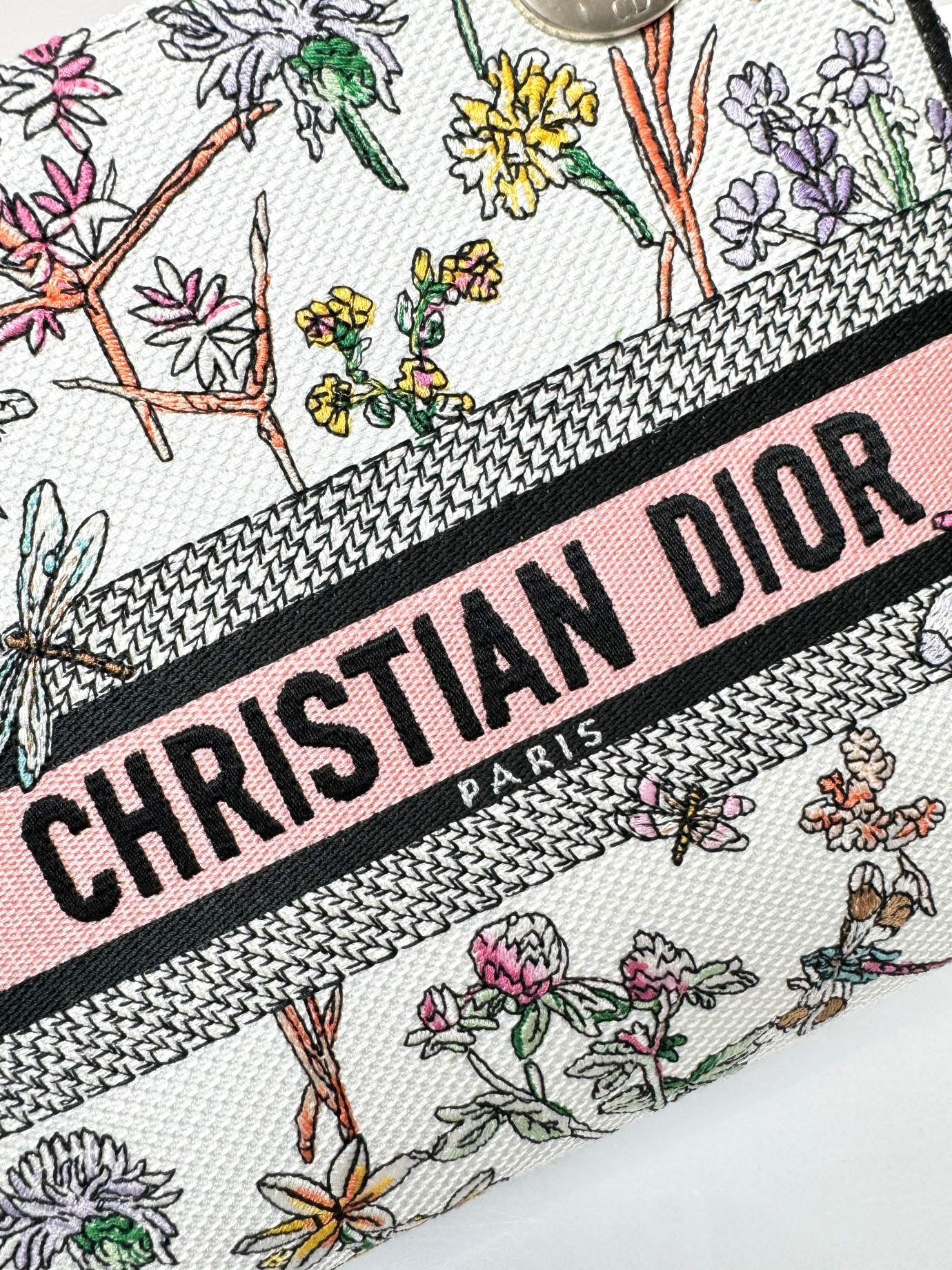 Dior Elegant Floral Embroidered Canvas Handbag with Shoulder Strap