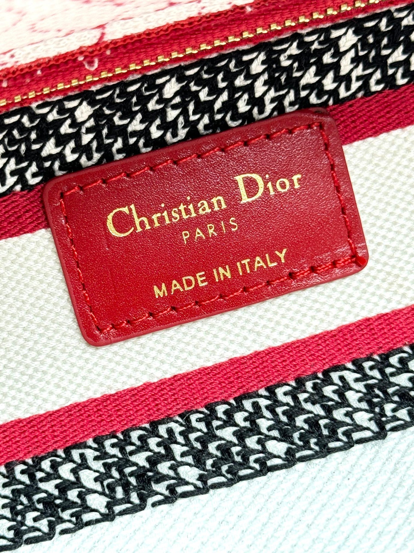 Dior Red and White Embroidered Floral Canvas Top Handle Handbag