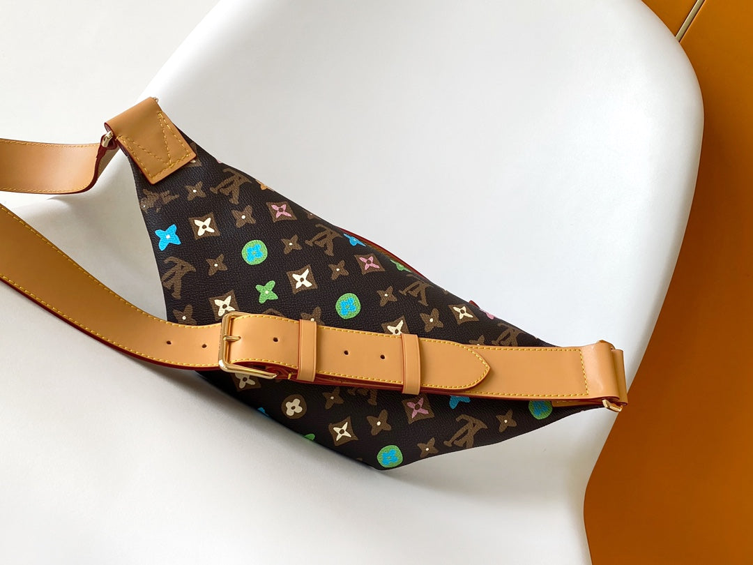 Louis Vuitton Luxury Brown Monogram Waist Bag with Colorful Flower Patterns