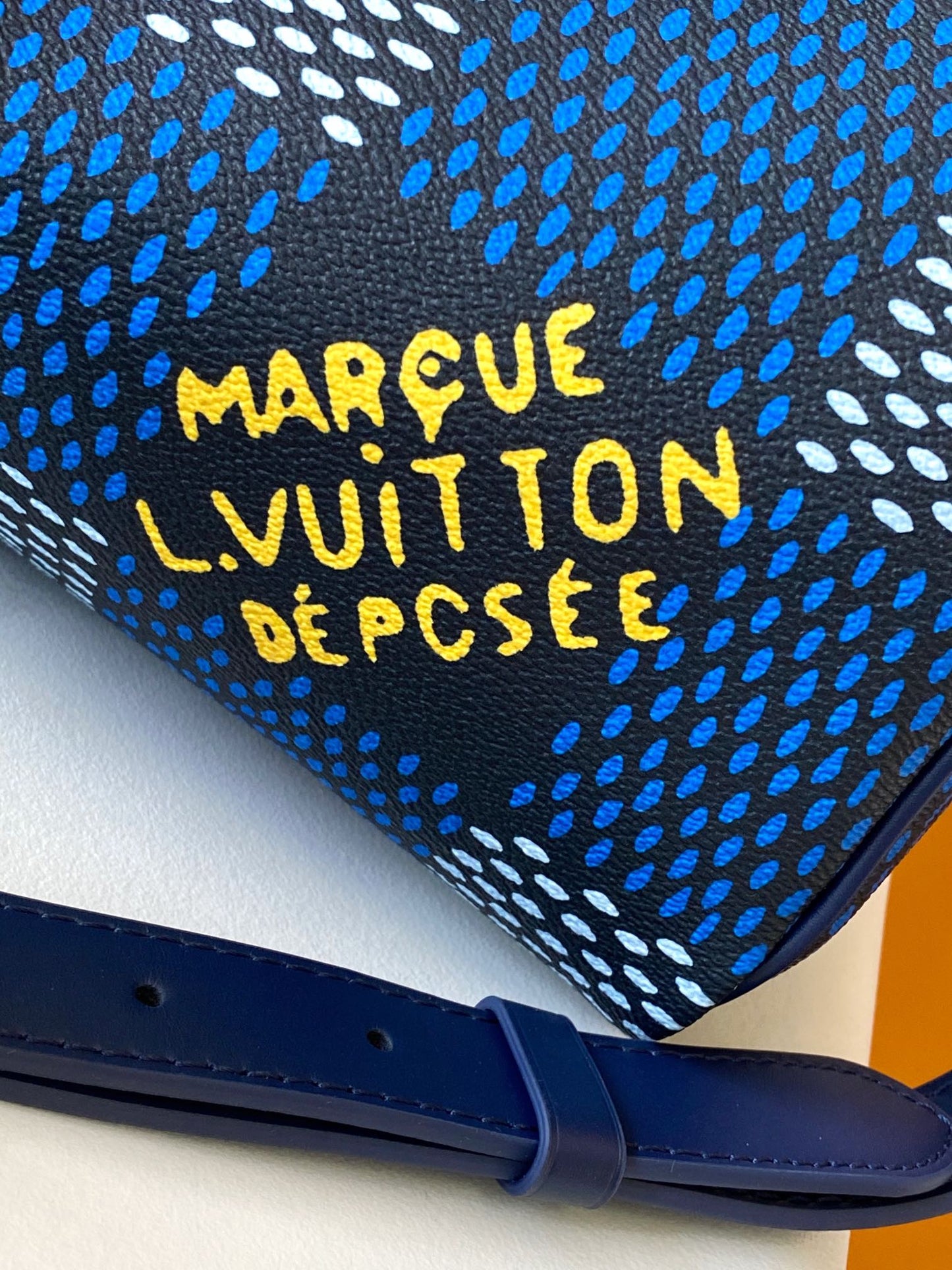 Louis Vuitton Navy Blue Checkered Top Handle Crossbody Boston Handbag