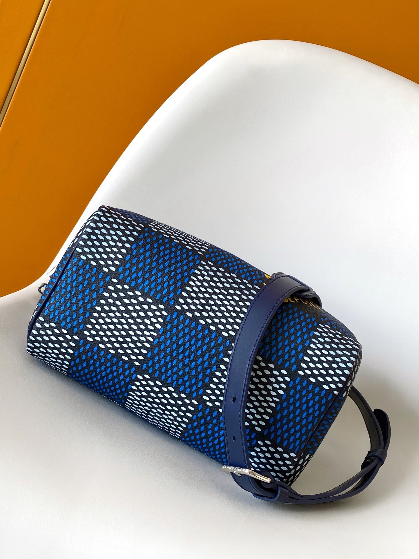 Louis Vuitton Navy Blue Checkered Top Handle Crossbody Boston Handbag