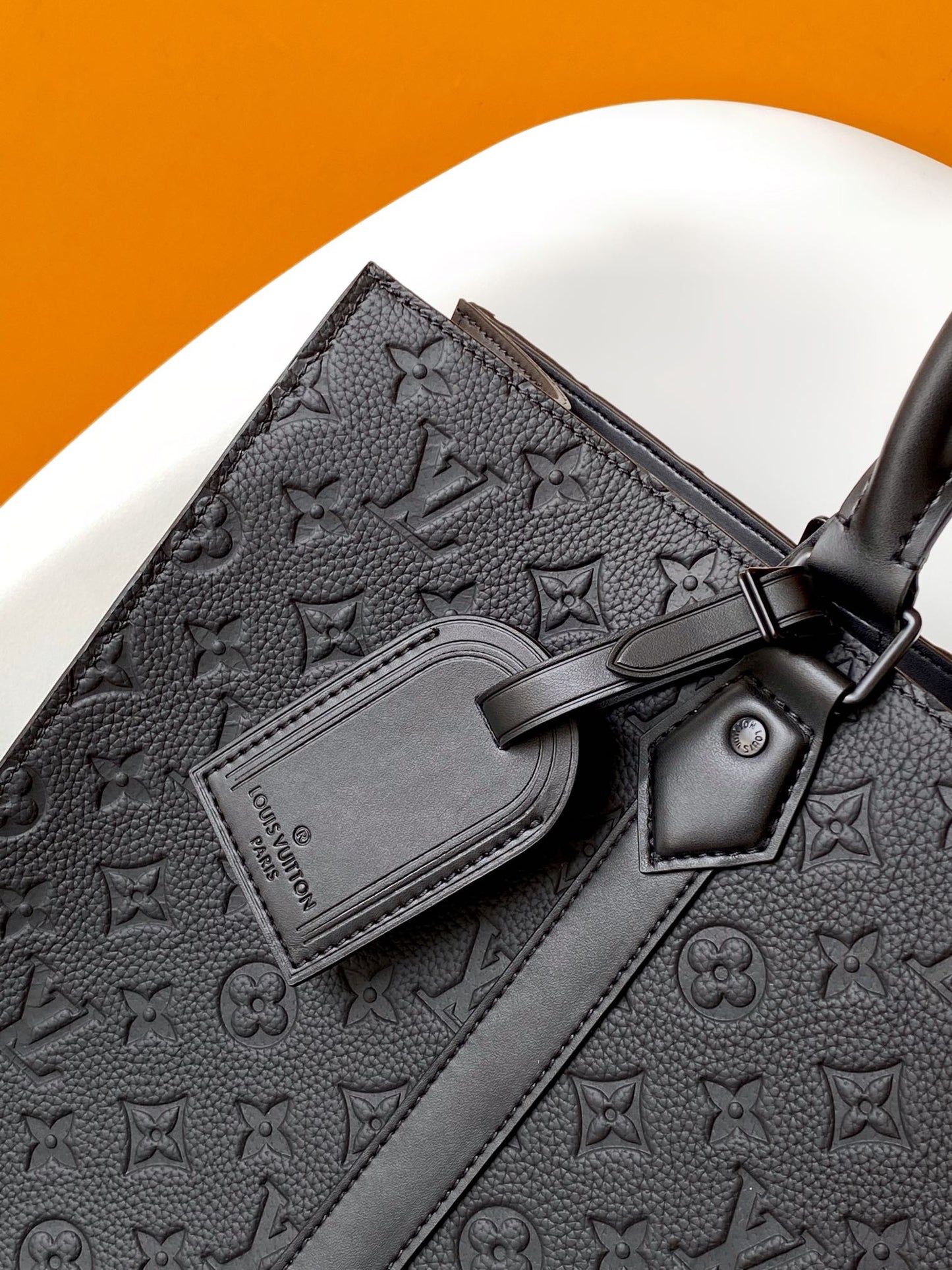 Louis Vuitton Black Embossed Leather Structured Business Tote Handbag
