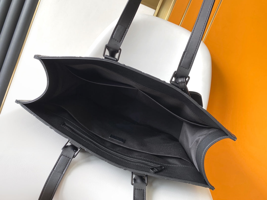Louis Vuitton Black Embossed Leather Structured Business Tote Handbag