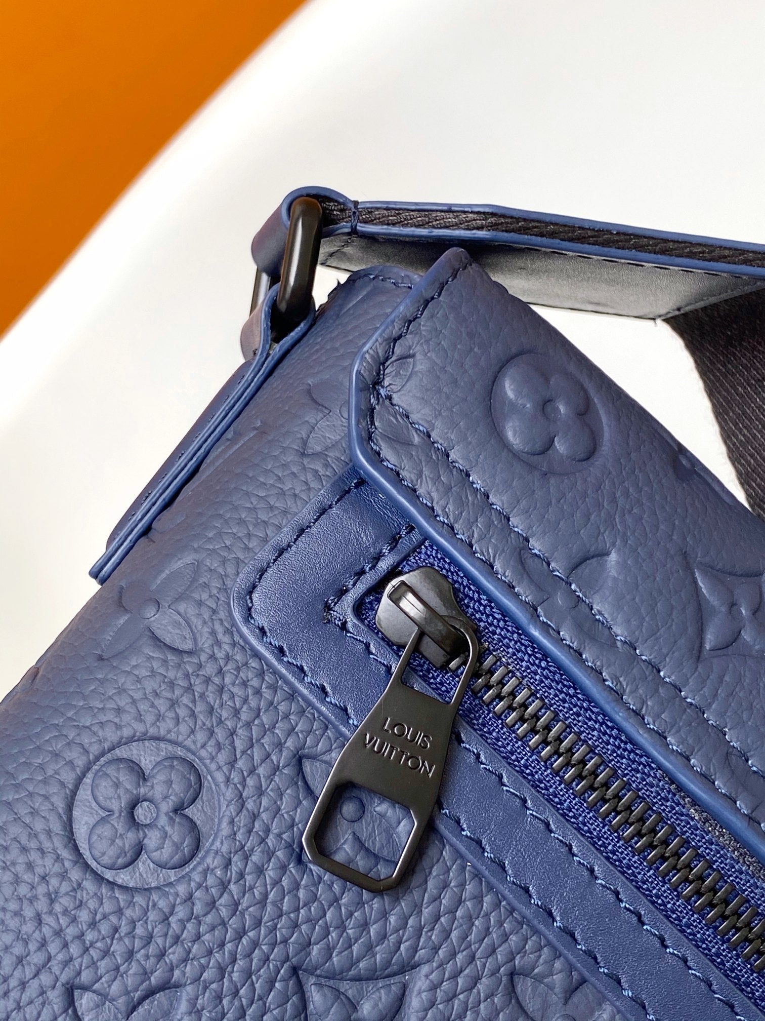 Louis Vuitton Blue Embossed Pattern Leather Crossbody Bag with Buckle