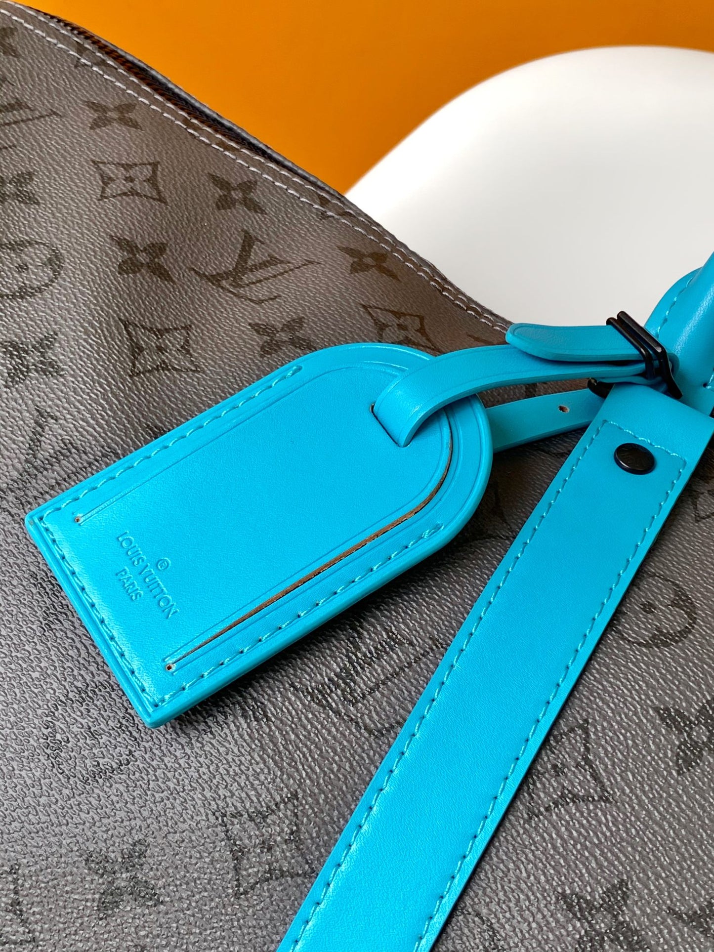 Louis Vuitton Grey Monogram Weekender Duffle Bag with Turquoise Leather Trim